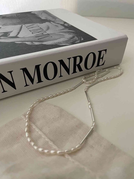 Silver Tube Pearl Necklace