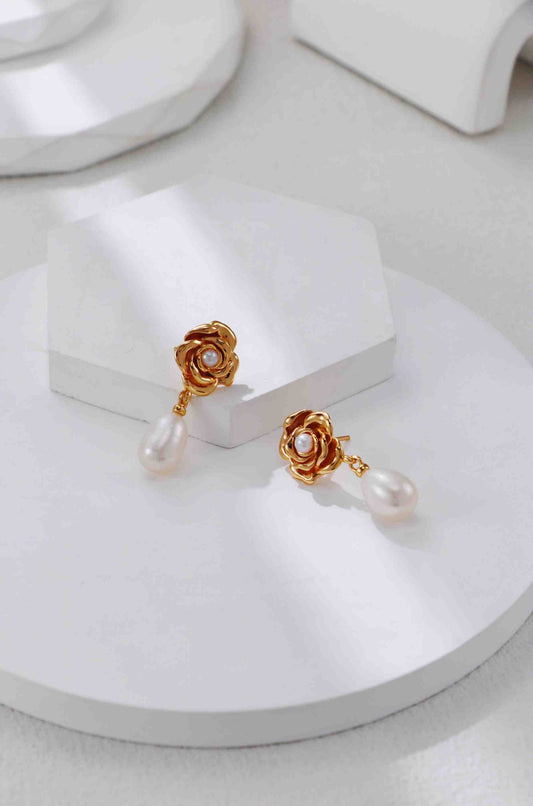 Vintage Gold Rose Pearl Earrings