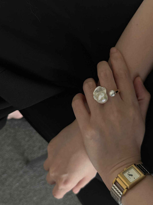 Twin Glow Baroque Pearl Open Ring