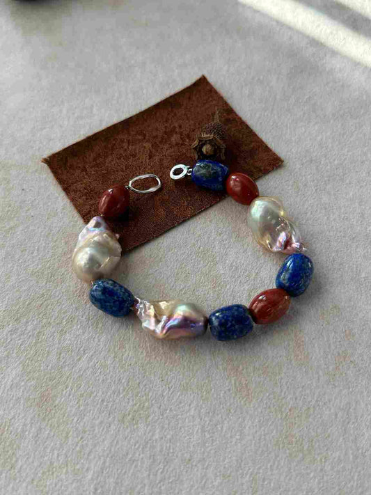 Blue Red Stone Baroque Bracelet