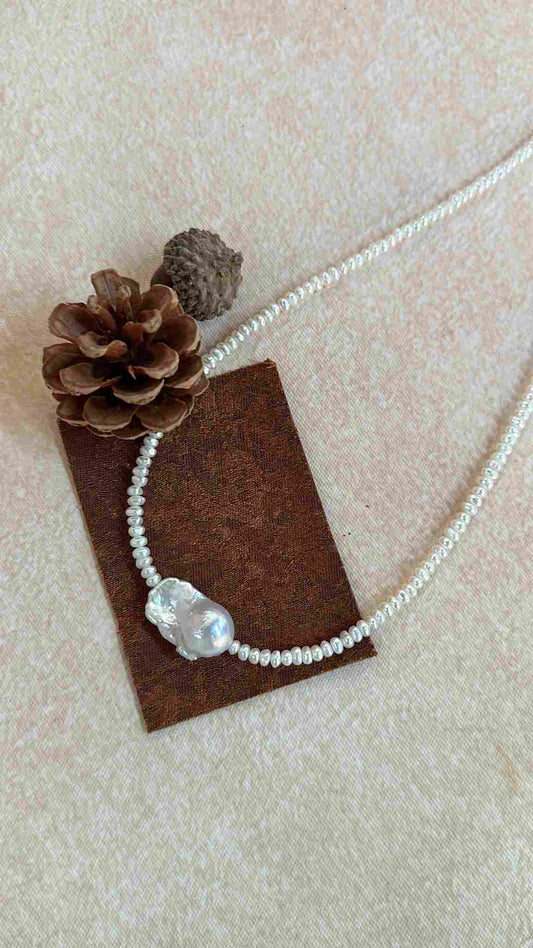 Layered Baroque Pearl Sterling Silver Necklace 38+5cm