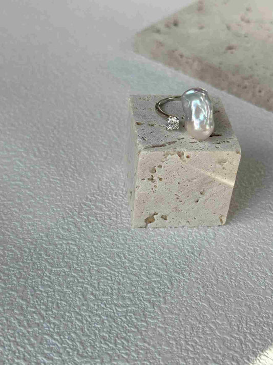 Silver Blue Baroque Pearl Ring