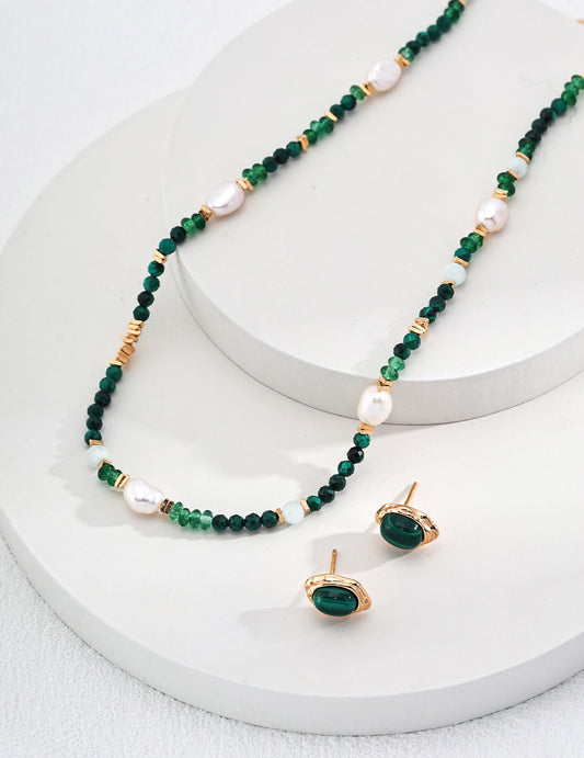 Natural pearl malachite pearl necklace - anne-sandy - -
