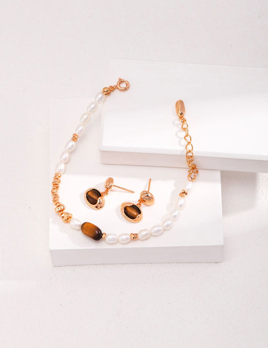 Tiger Eye Pearl Bracelet - anne-sandy - -