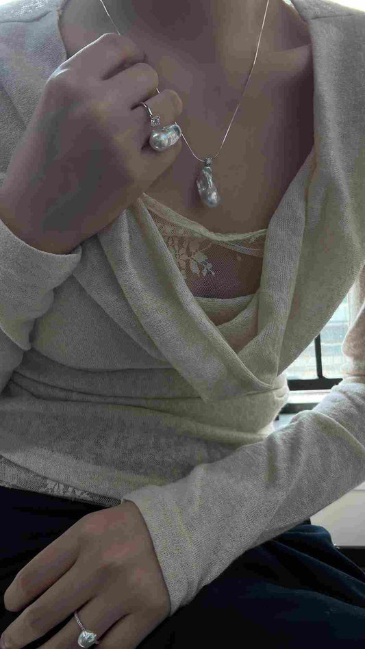 Silver Blue Baroque Pearl Ring