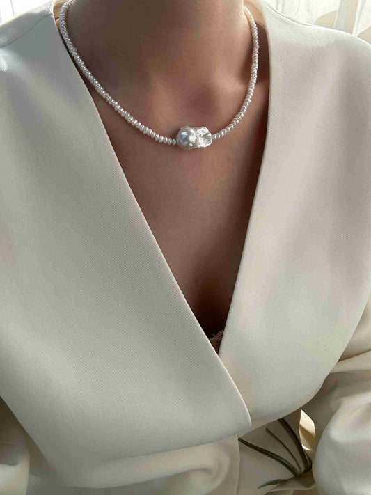 Layered Baroque Pearl Sterling Silver Necklace 38+5cm