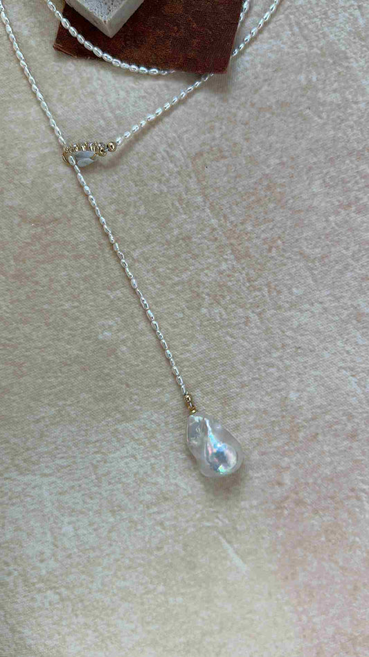 Y-Lariat Keshi Pearl Necklace