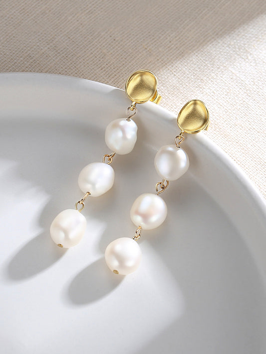 Irregular-shaped baroque pearl earrings