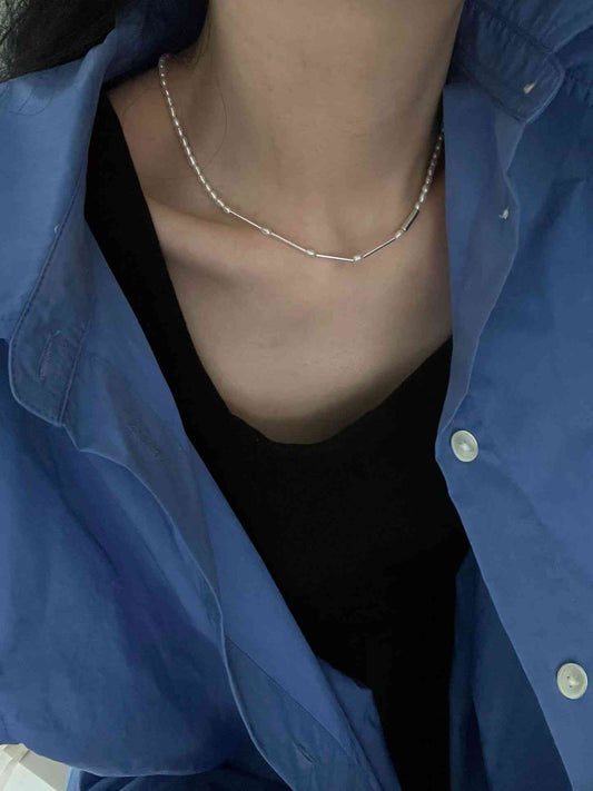 Silver Tube Pearl Necklace