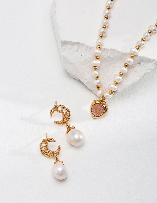 Natural Strawberry Quartz Pearl Necklace - anne-sandy -  - 