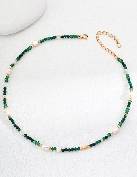 Natural pearl malachite pearl necklace - anne-sandy -  - 