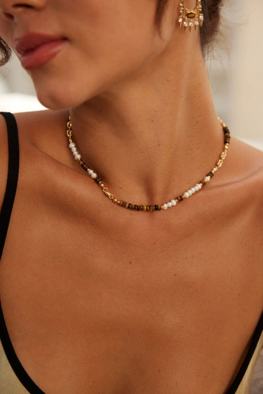 Tiger Eye Stone Pearl Necklace - anne-sandy -  - 