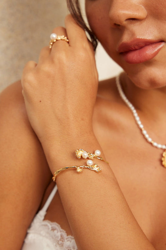 Wave element sterling silver pearl bracelet - anne-sandy -  - 